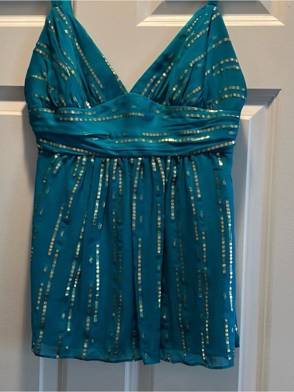 Milly Teal Tank Top with Gold Sequin Accents